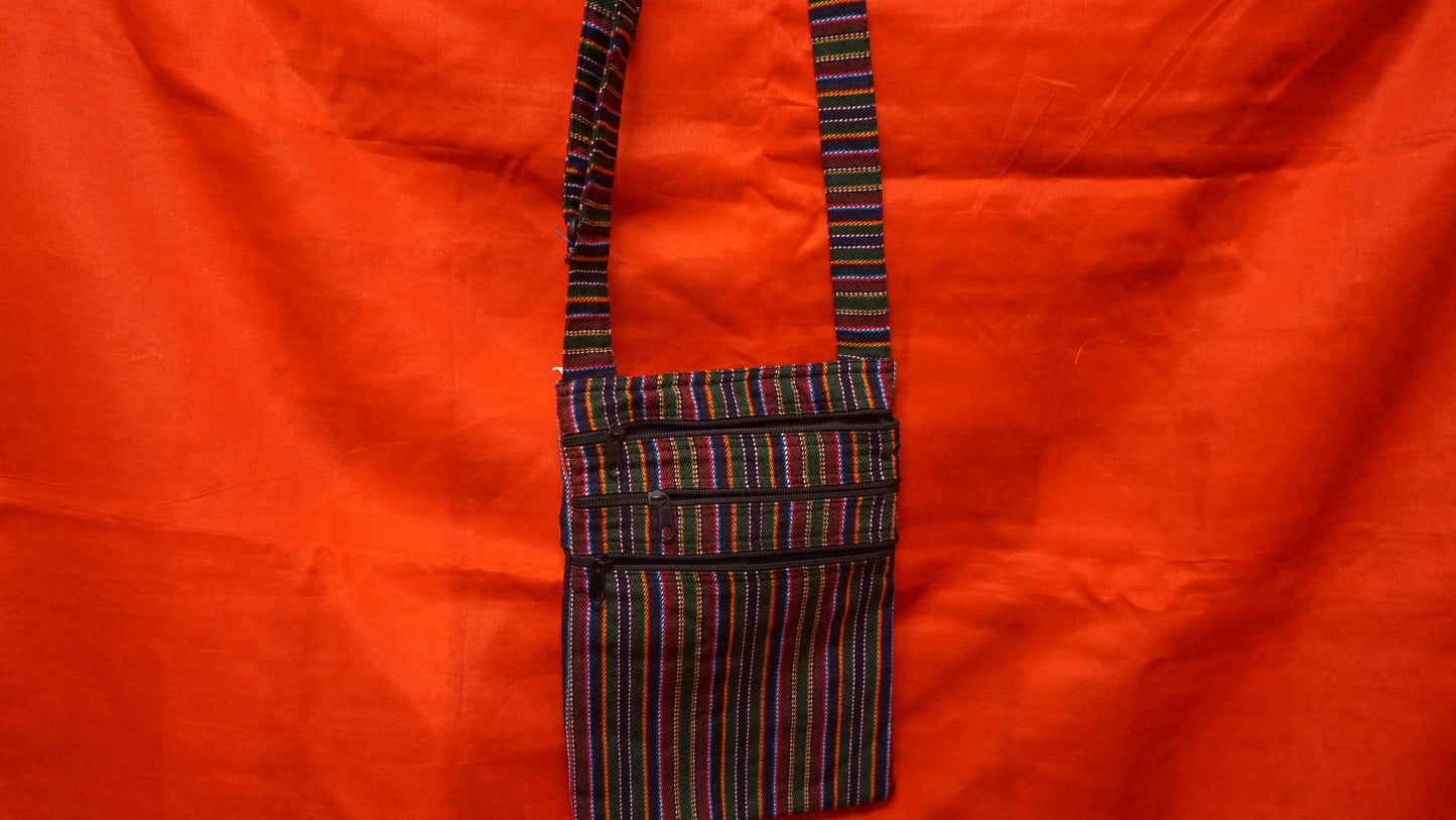 Small Cotton Multi-Stripe three zip Tote.