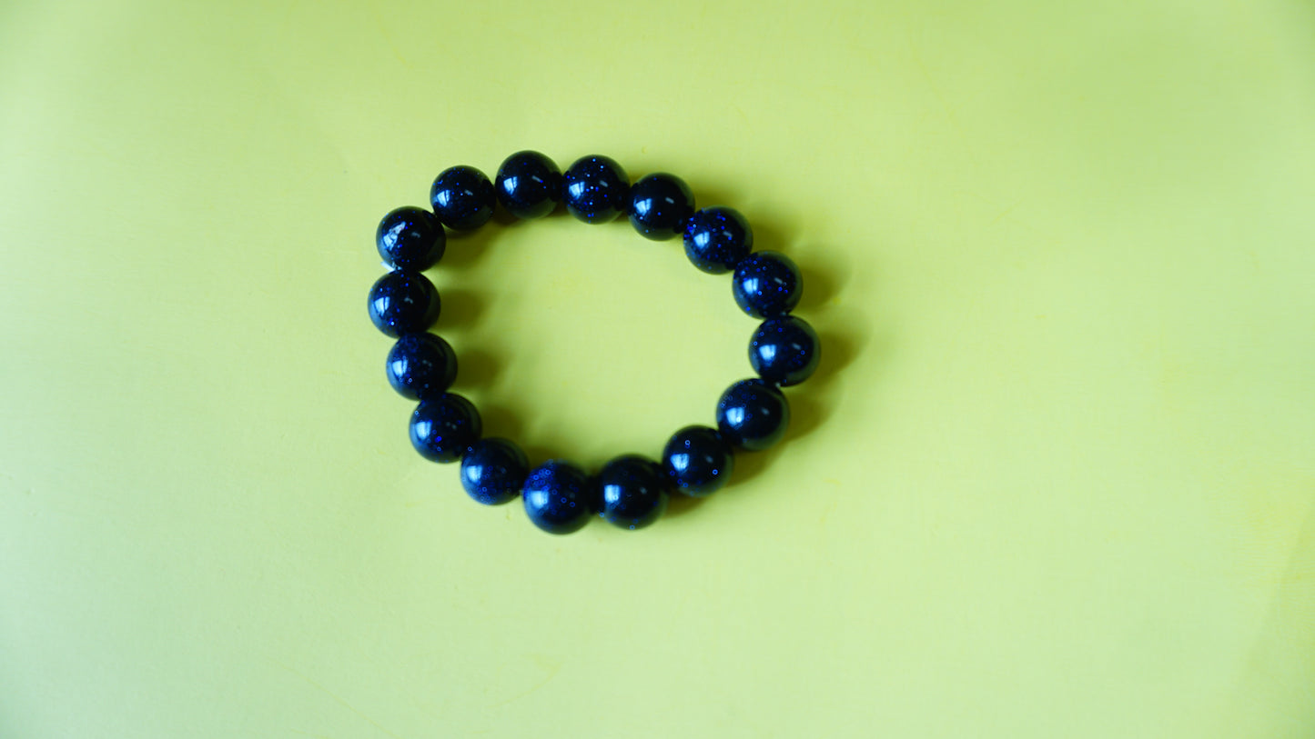 Stretchable, Blue and Black Sparkle Semi-Precious Stone Wrist Mala.