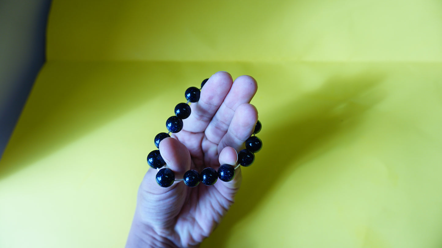 Stretchable, Blue and Black Sparkle Semi-Precious Stone Wrist Mala.