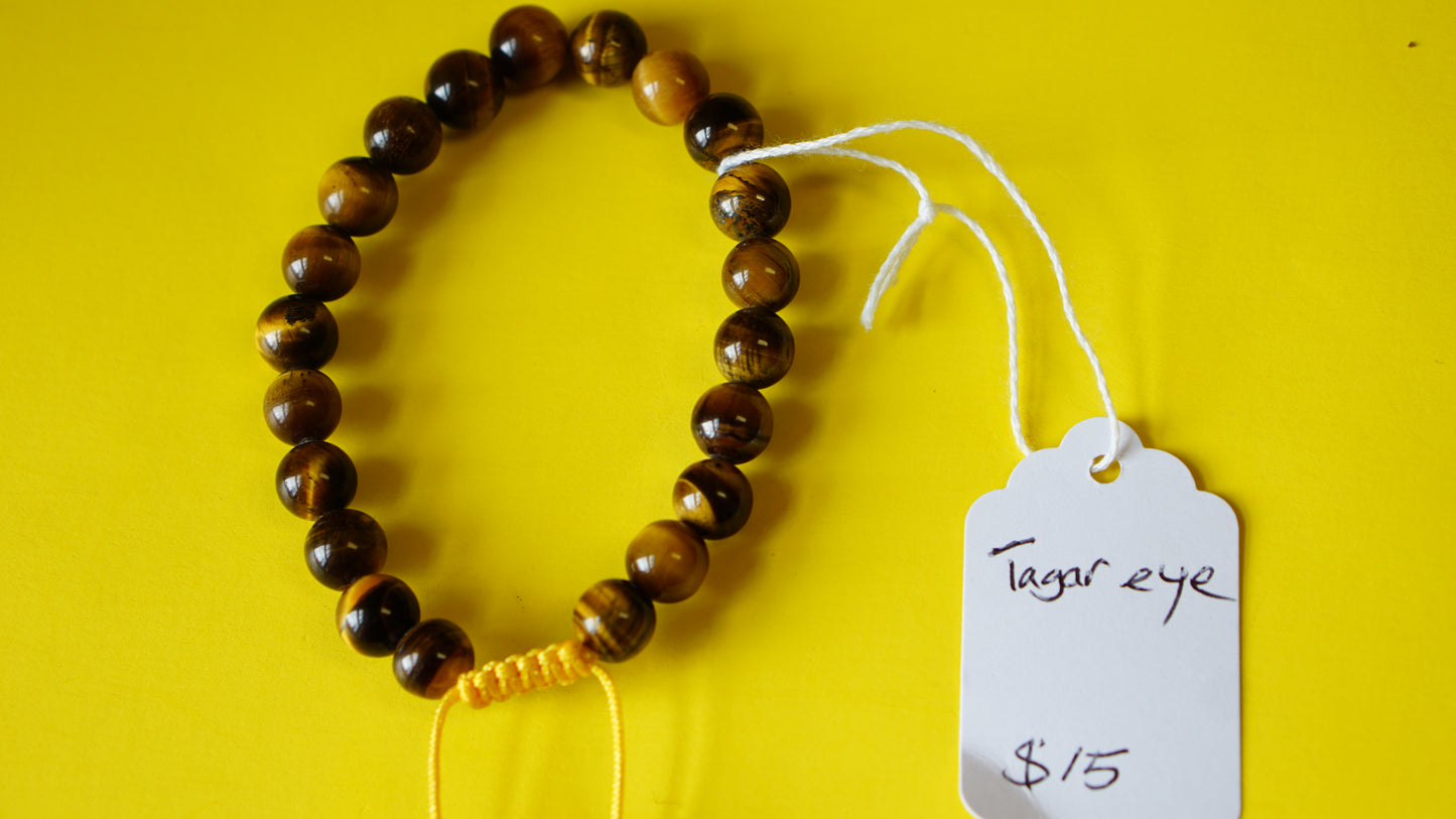 Adjustable Knotted Tiger Eye Mala.