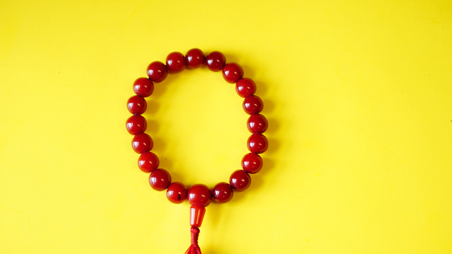 Stretchable, Dark-Red Stone with Silver Spacers Wrist Mala.