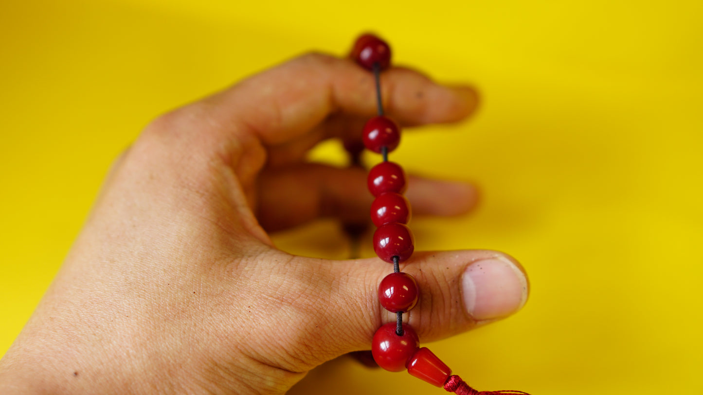 Stretchable, Dark-Red Stone with Silver Spacers Wrist Mala.