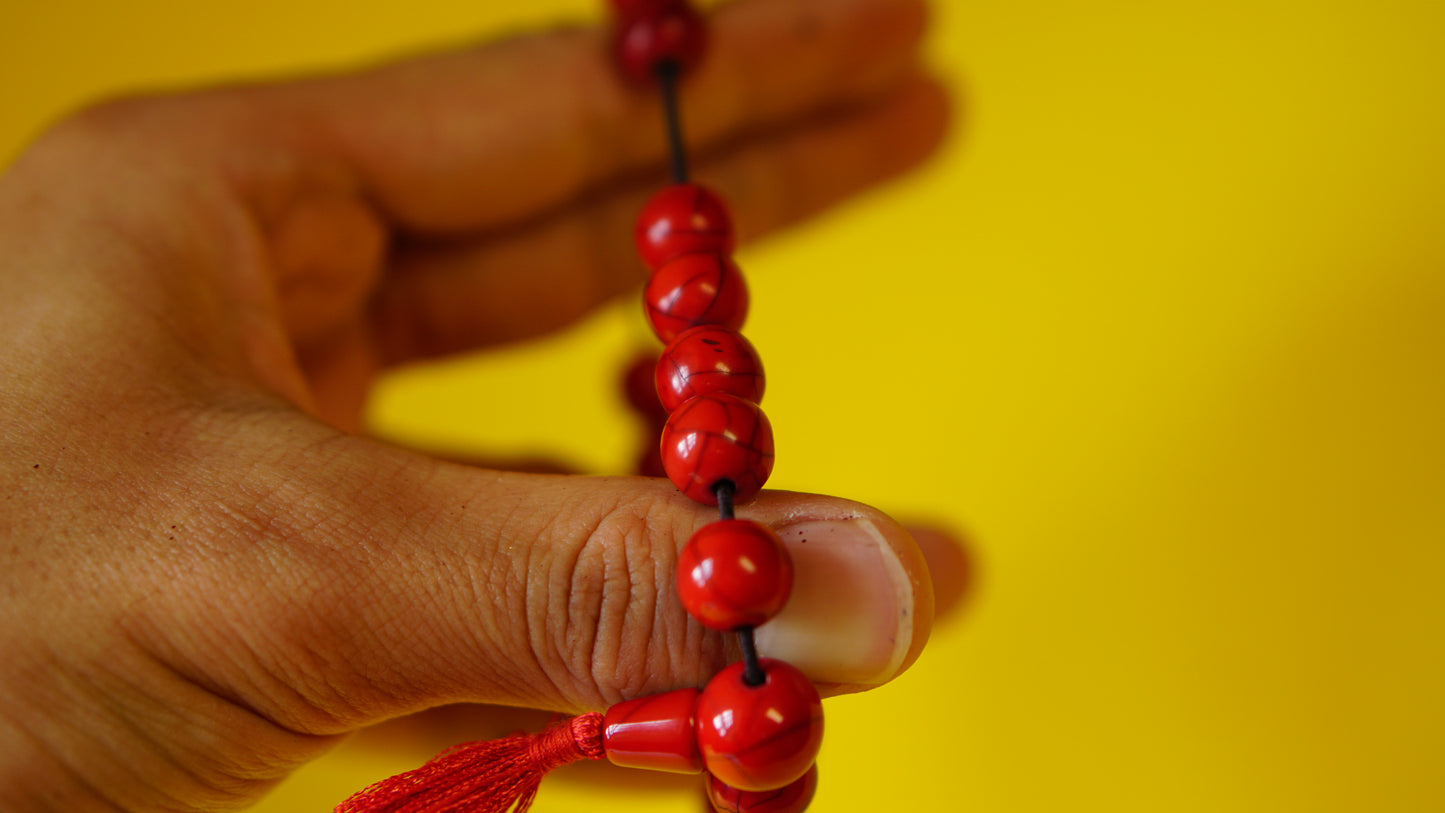 Stretchable Red Stone with Silver Spacers Wrist Mala.