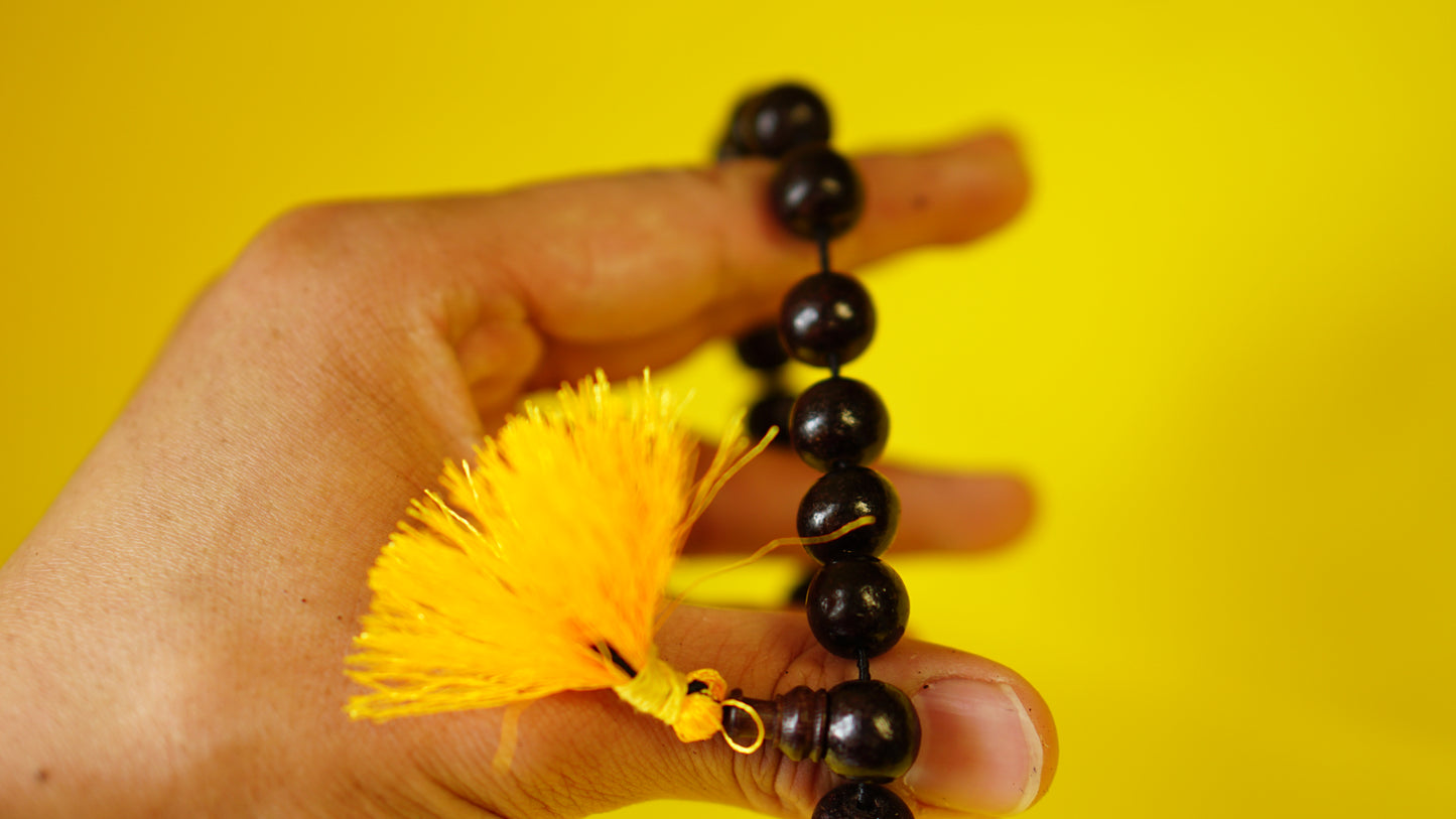 Stretchable, Large beads Dark-Red Wooden Wrist Mala.