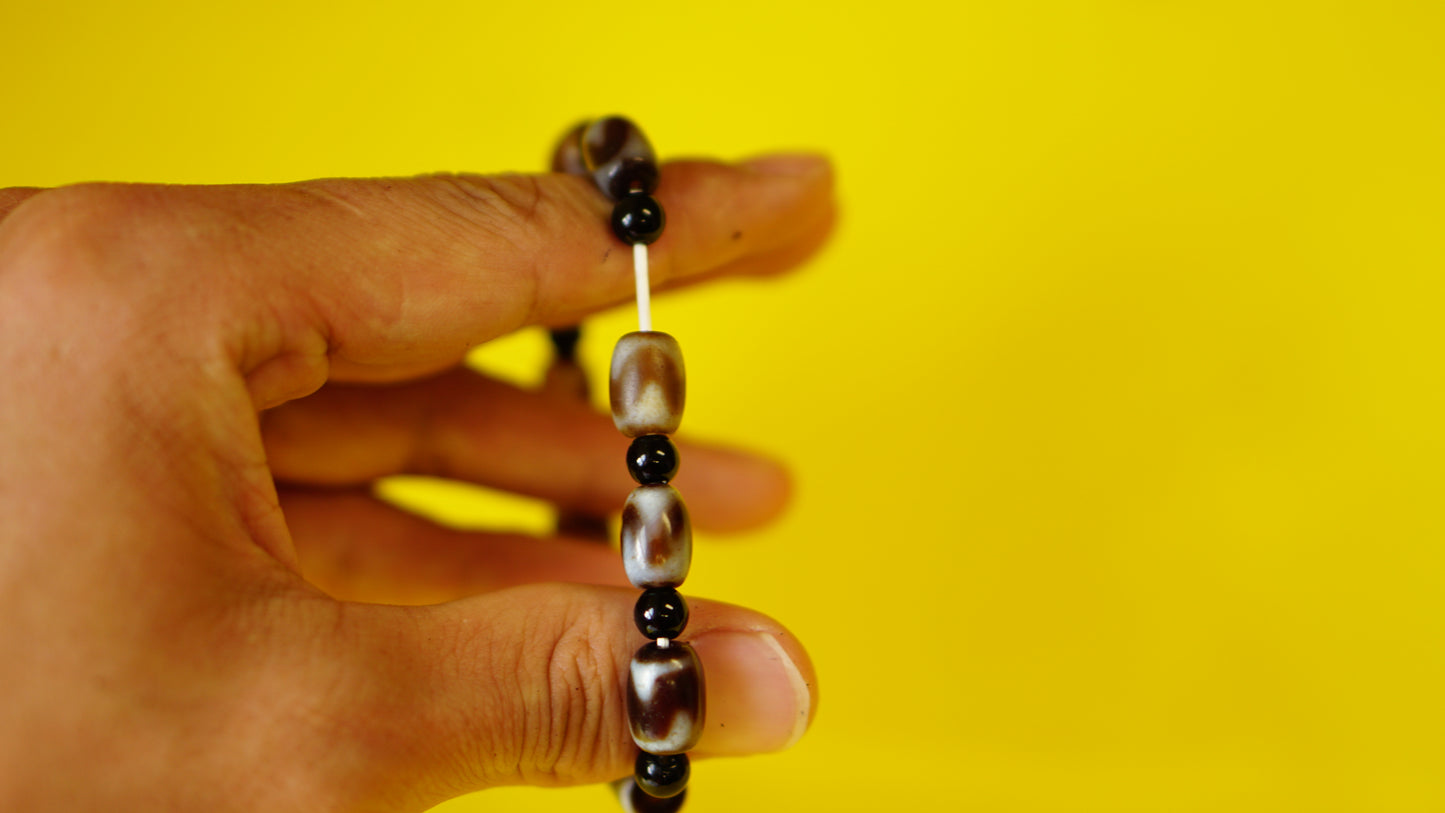 Stretchable Brown, Black and White Stone Wrist Mala.