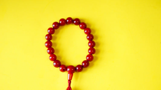 Stretchable, Dark-Red Stone with Silver Spacers Wrist Mala.