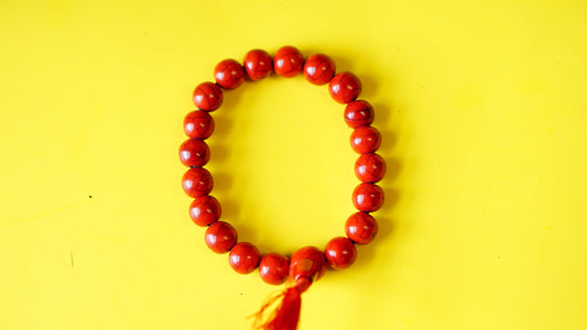Stretchable Red Stone with Silver Spacers Wrist Mala.