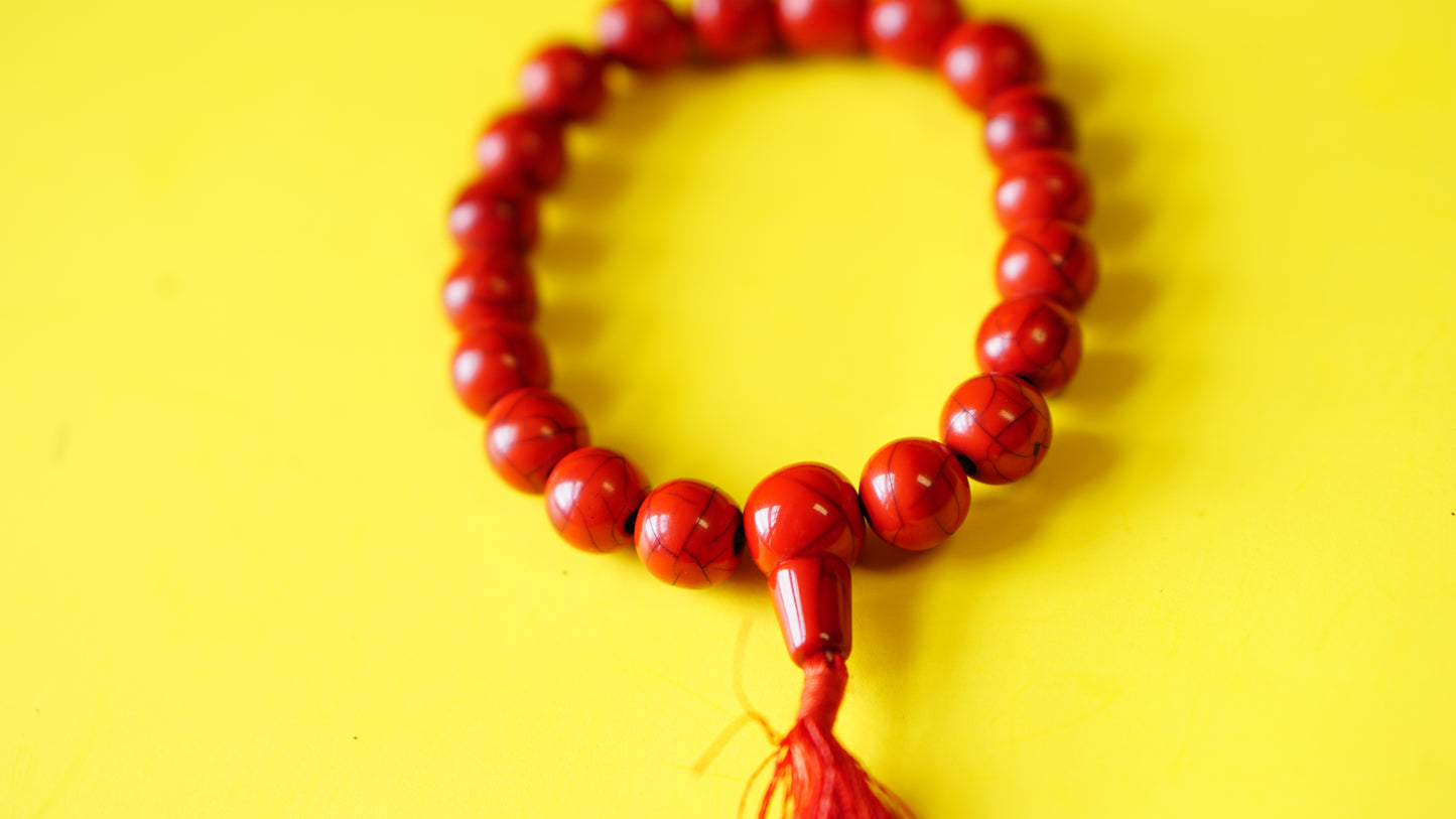 Stretchable Red Stone with Silver Spacers Wrist Mala.