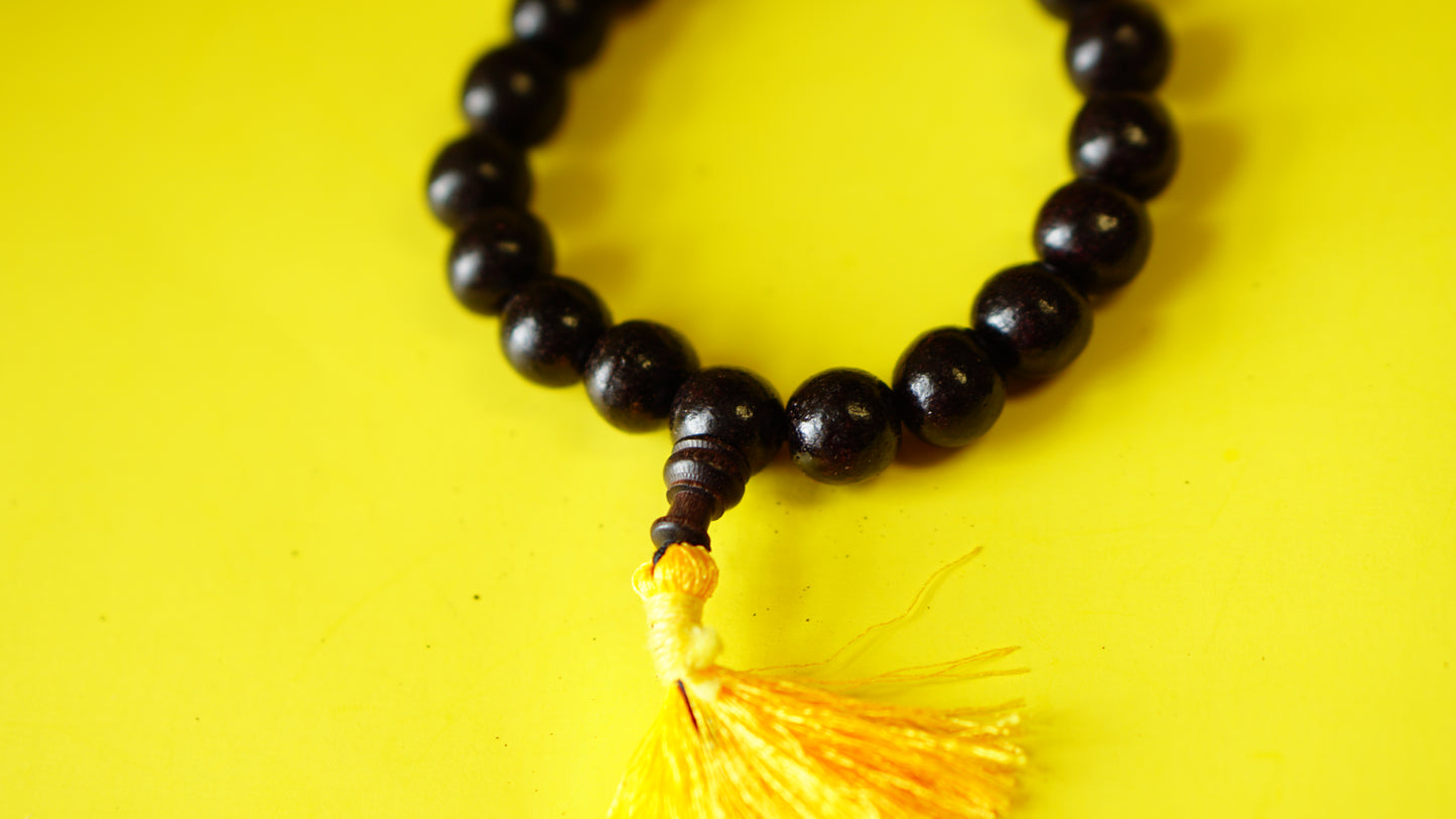 Stretchable, Large beads Dark-Red Wooden Wrist Mala.