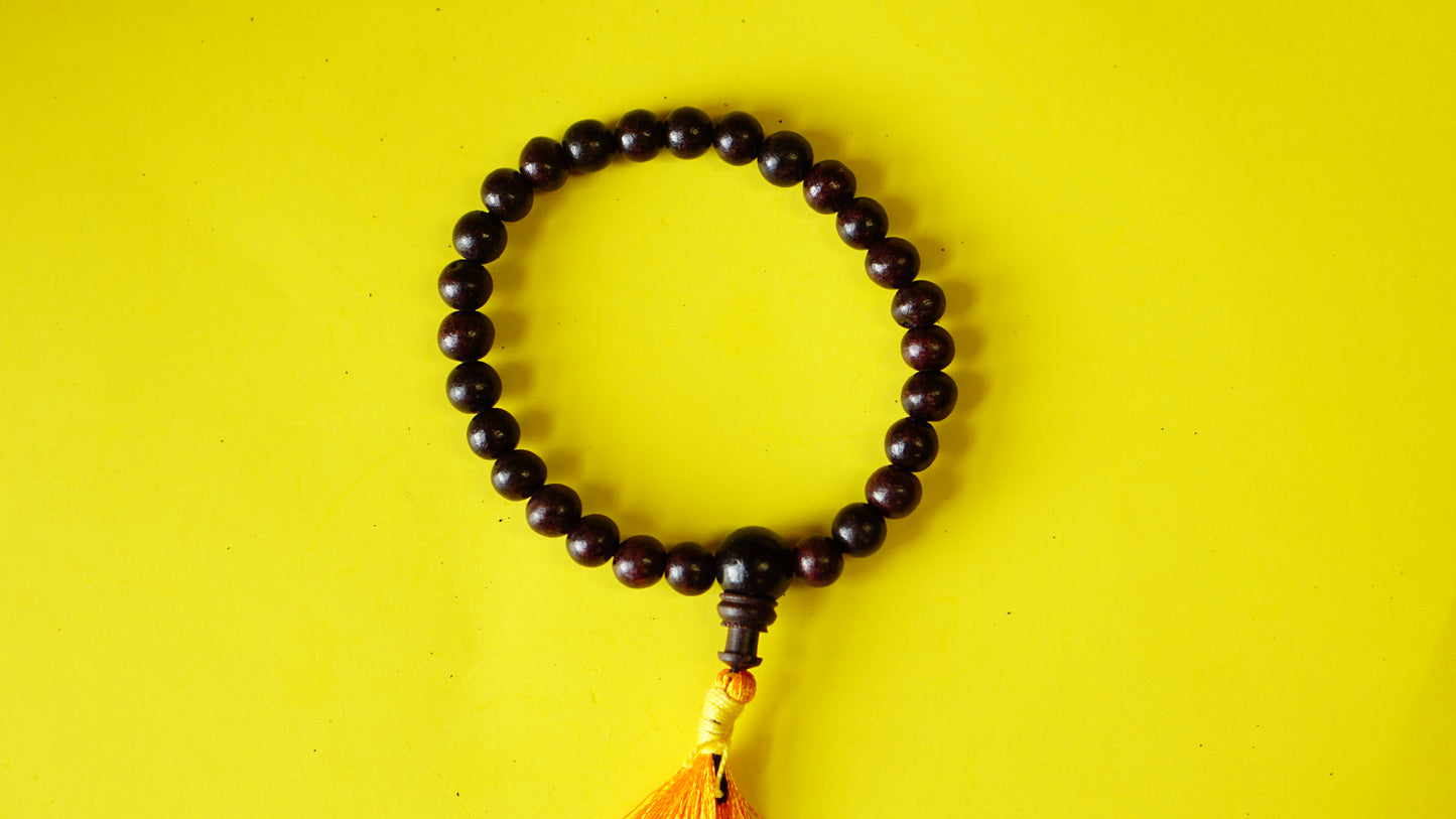 Small beads Stretchable Dark-Red Wooden Wrist Mala.