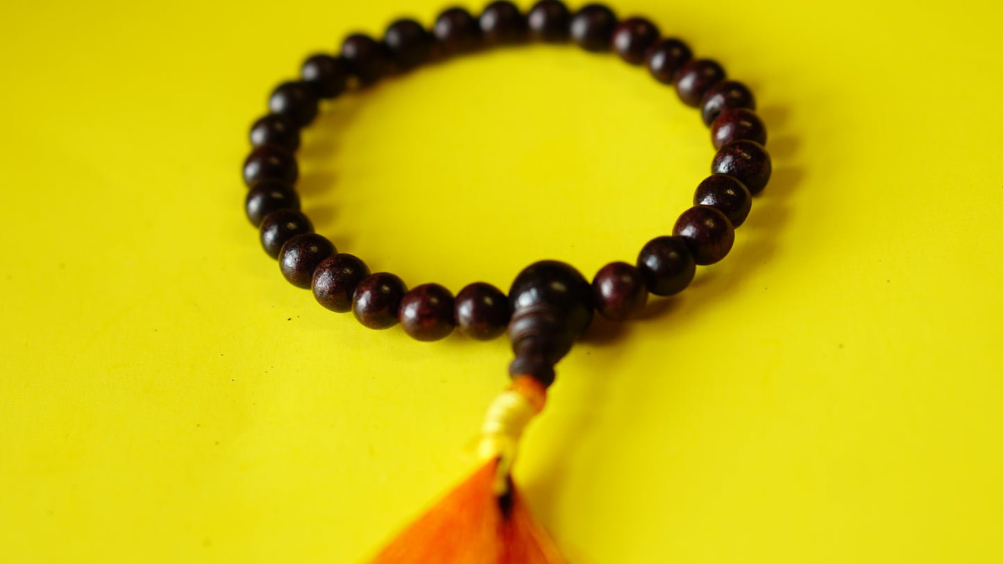 Small beads Stretchable Dark-Red Wooden Wrist Mala.